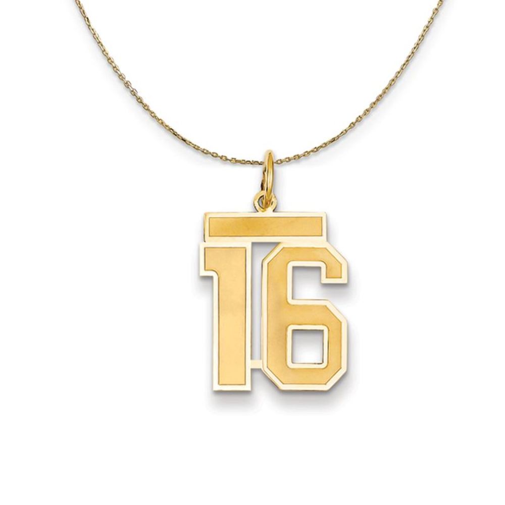 14k Yellow Gold, Jersey, Med Number 16 Necklace - 18 Inch